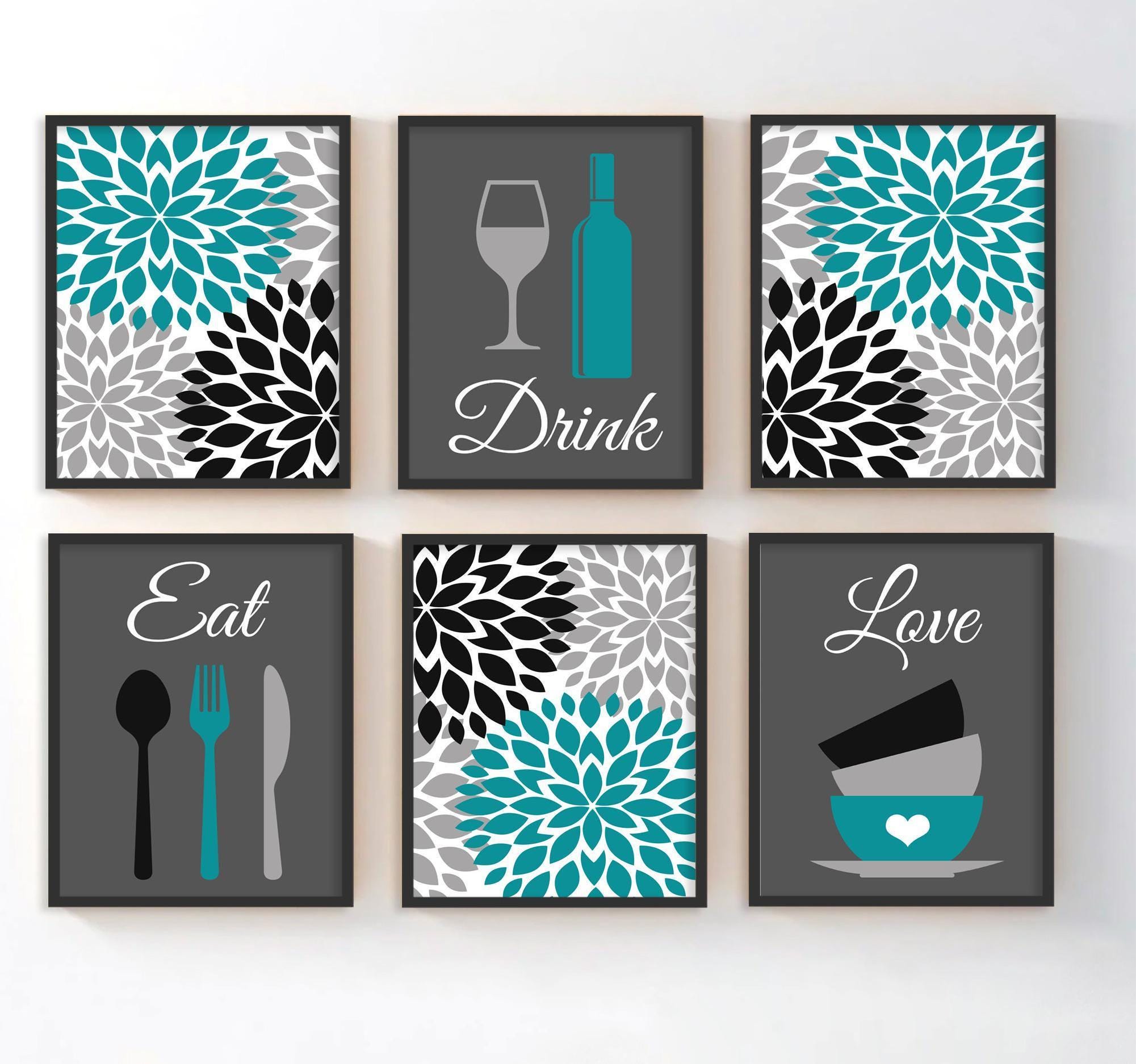 kitchen decor | kitchen prints | kitchen wall art |... Kitchen Wall Art, Eat Drink Love Prints or Canvas Kitchen Quote Wall ...