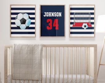 Soccer Prints Wall Art, Soccer Boys Room Decor, Personalized Soccer Nursery Prints, Soccer Canvas Prints, Boy Sports Room Decor, Set of 3