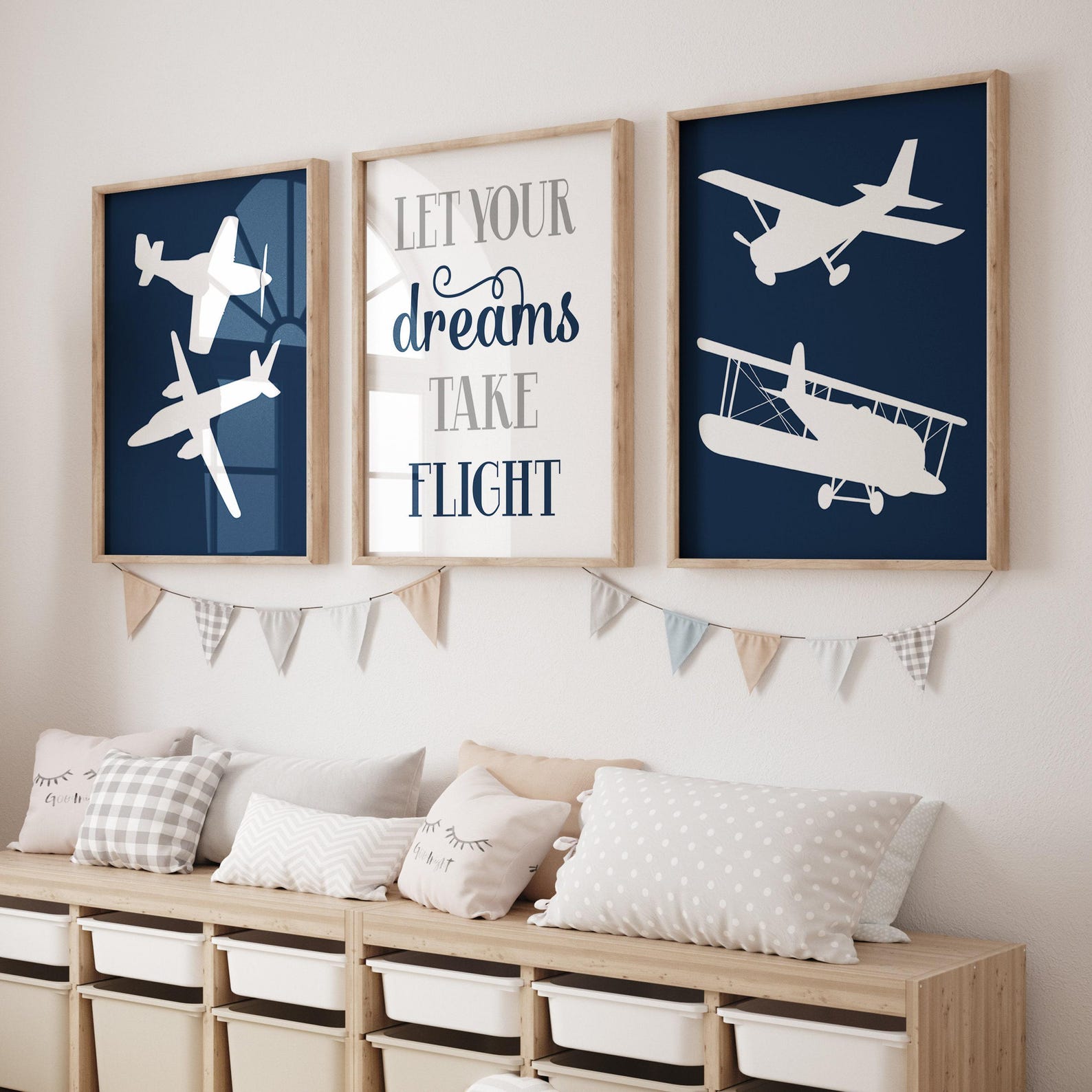 Navy Airplane Nursery Art Prints, Baby Boy Airplane Nursery Wall Decor ...
