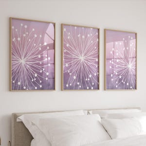 Dandelion Watercolor Print Set, Purple Ombre Wall Art, Set of 3
