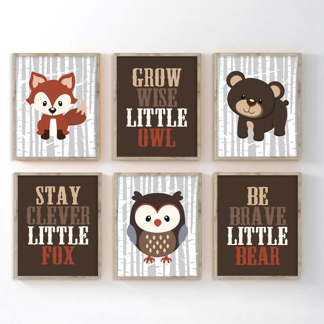 Woodland Nursery Prints, Forest Animal Art, Owl Fox Bear Decor, Set of ...