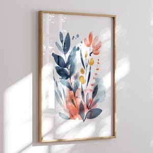 Abstract Watercolor Flower Wall Art, Navy Watercolor Flower Prints, Navy Floral Framed Prints, Framed Canvas, Navy Home Decor, Set of 1