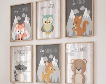 Woodland Animals Nursery Art Prints, Set of 6