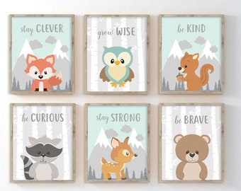 Woodland Nursery Decor, Woodland Nursery Wall Art, Woodland Animals Quotes, Woodland Prints Or Canvas, Boy Nursery Decor, Pictures, Set of 6