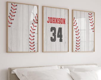 Personalized Baseball Nursery Prints: Boys Sports Room Decor, Set of 3 Wall Art