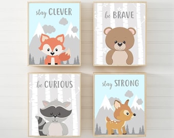 Woodland Animals Nursery Art Prints: Baby Boy Decor, Set of 4