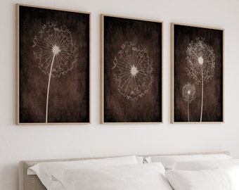 Minimalist Wall Art Print Set of 3, Minimalist Dandelion Wall Art, Bedroom Wall Decor, Office Decor for Wall, Prints or Canvas Pictures