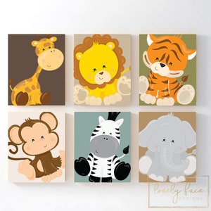 Safari Nursery Decor, Safari Nursery Prints, Safari Animal Prints or Canvas, Baby Boy Nursery Decor, Boy Nursery Wall Art Pictures, Set of 6