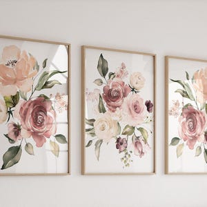 Watercolor Flower Art Prints: Mauve Pink Floral Nursery Decor, Set of 3 ...
