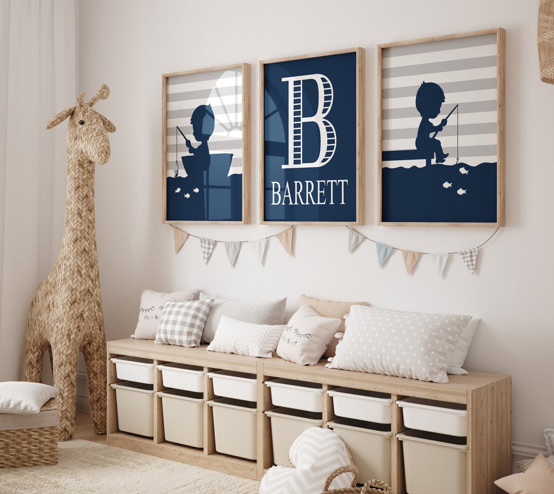 Fishing Nursery Prints or Canvas Boy Fish Nursery Decor Navy Etsy
