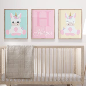 Unicorn Wall Art, Unicorn Prints Set of 3, Baby Girl Nursery Decor, Unicorn Baby Shower, Unicorn Canvas, Unicorn Birthday, Baby Shower Gift