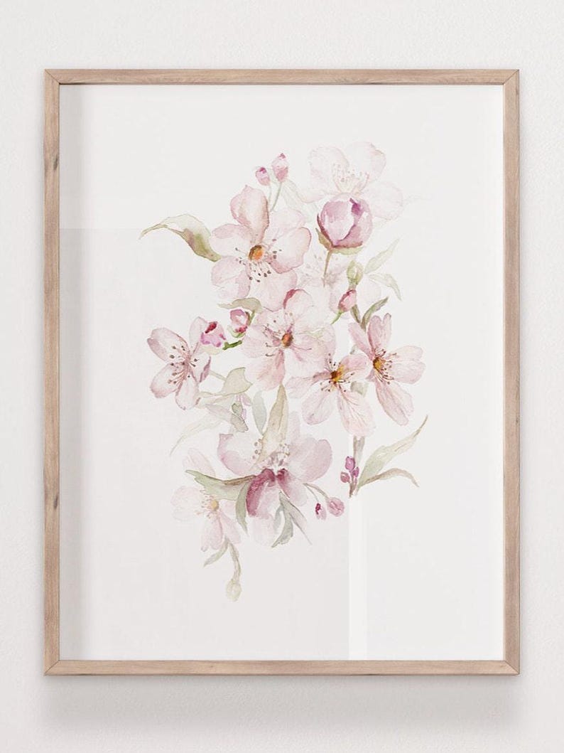 Watercolor Cherry Blossom Print Set of 3, Blush Pink Floral Nursery ...