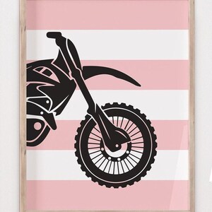 Girls dirt bike nursery or bedroom decor, girls pink dirt bike prints or canvas, girl dirt bike themed art set of 3, pink dirt bike decor image 5