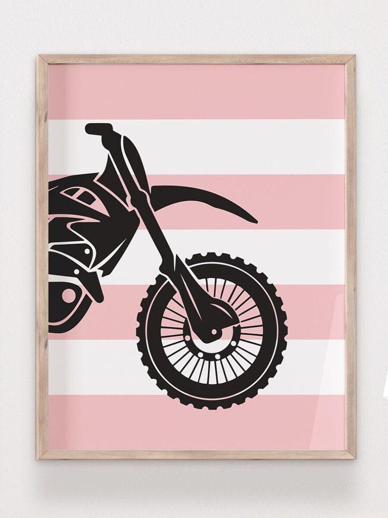 Girls dirt bike nursery or bedroom decor, girls pink dirt bike prints or canvas, girl dirt bike themed art set of 3, pink dirt bike decor image 5
