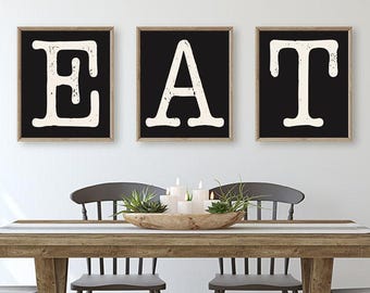 Farmhouse Wall Decor, Eat Sign For Kitchen Prints or Canvas, Dining Room Wall Decor, Eat Kitchen Wall Art, Farmhouse Sign, Set of 3
