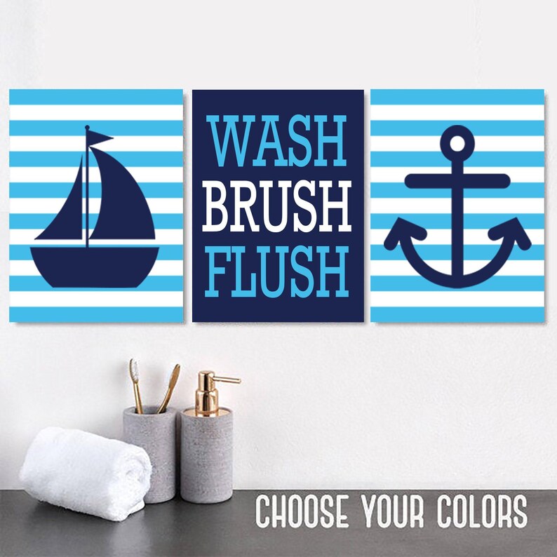 Kids Nautical Bathroom Art Prints, Navy Gray, Set of 3 imagem 5