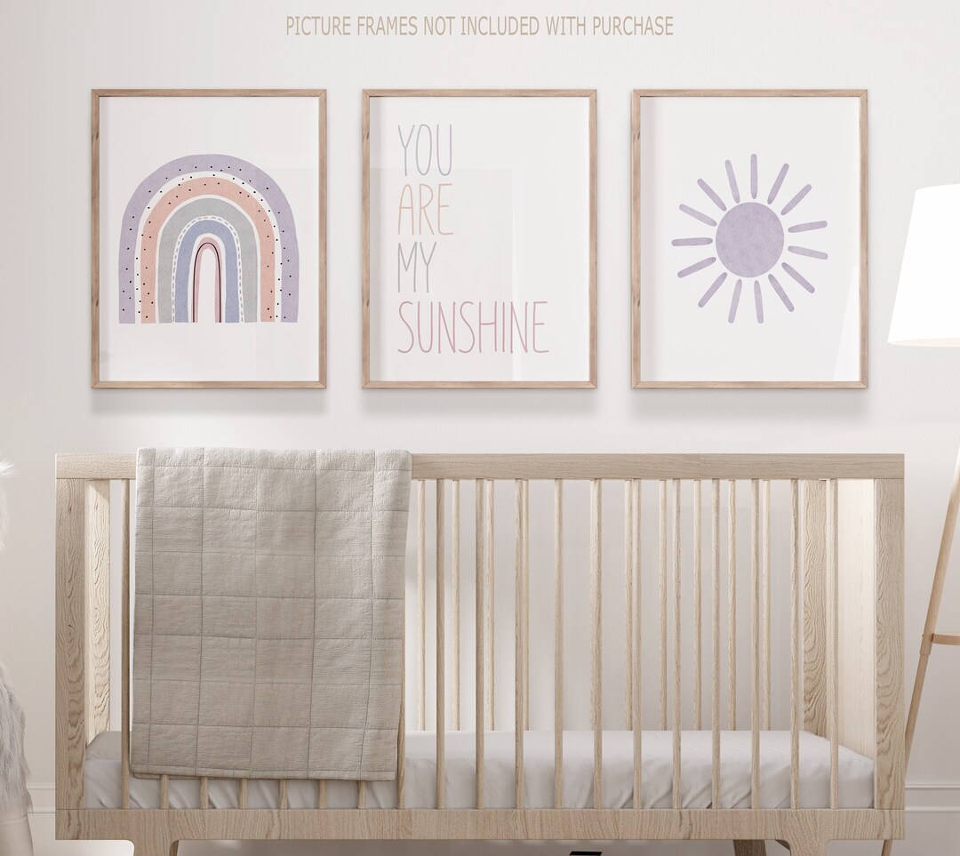 Lavender Rainbow Nursery Prints or Canvas Set of 3 Watercolor Rainbow ...