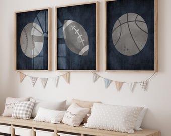 Navy Blue and Gray Sports Boys Room, Printable Boys Sports Art