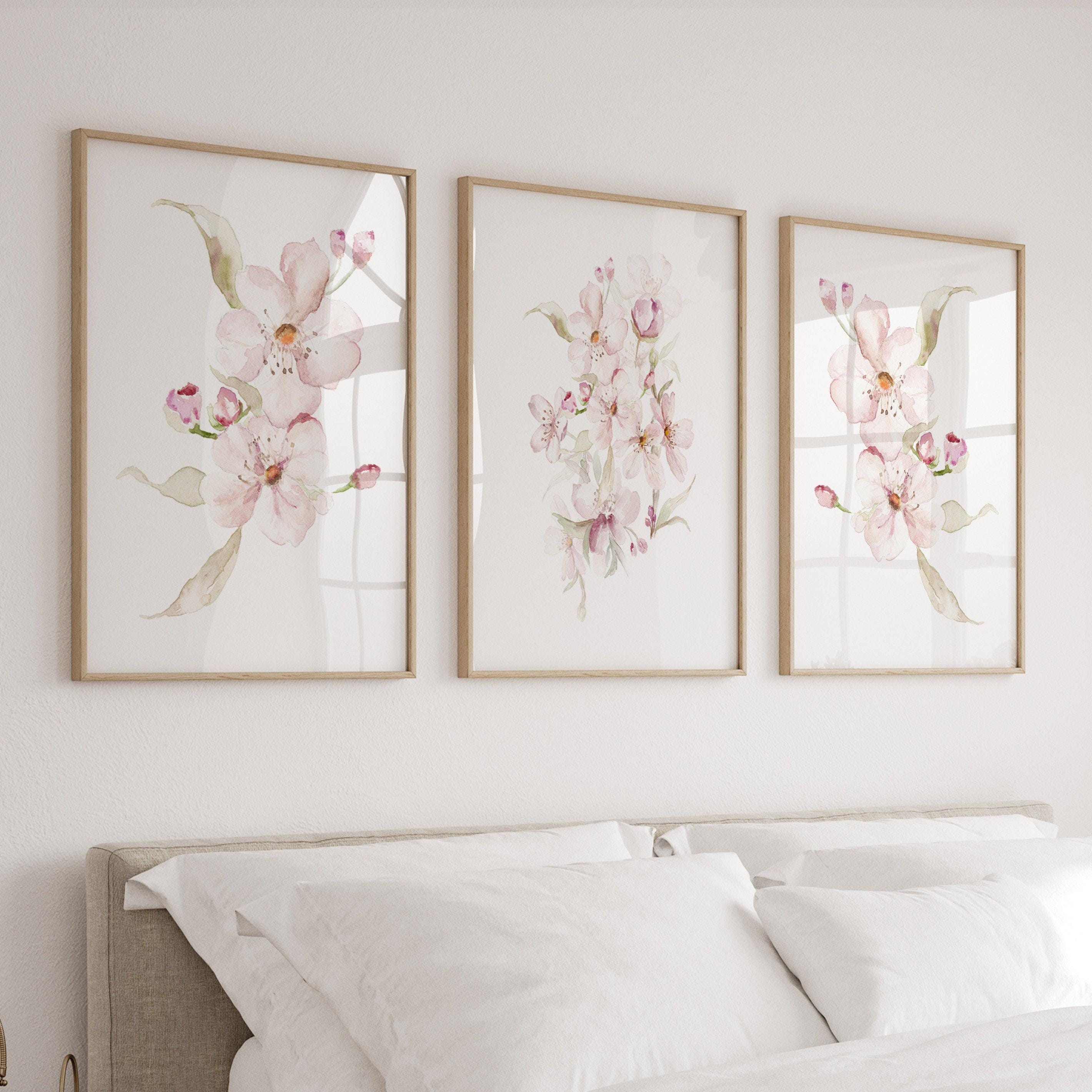 Watercolor Cherry Blossom Print Set of 3, Blush Pink Floral Nursery ...