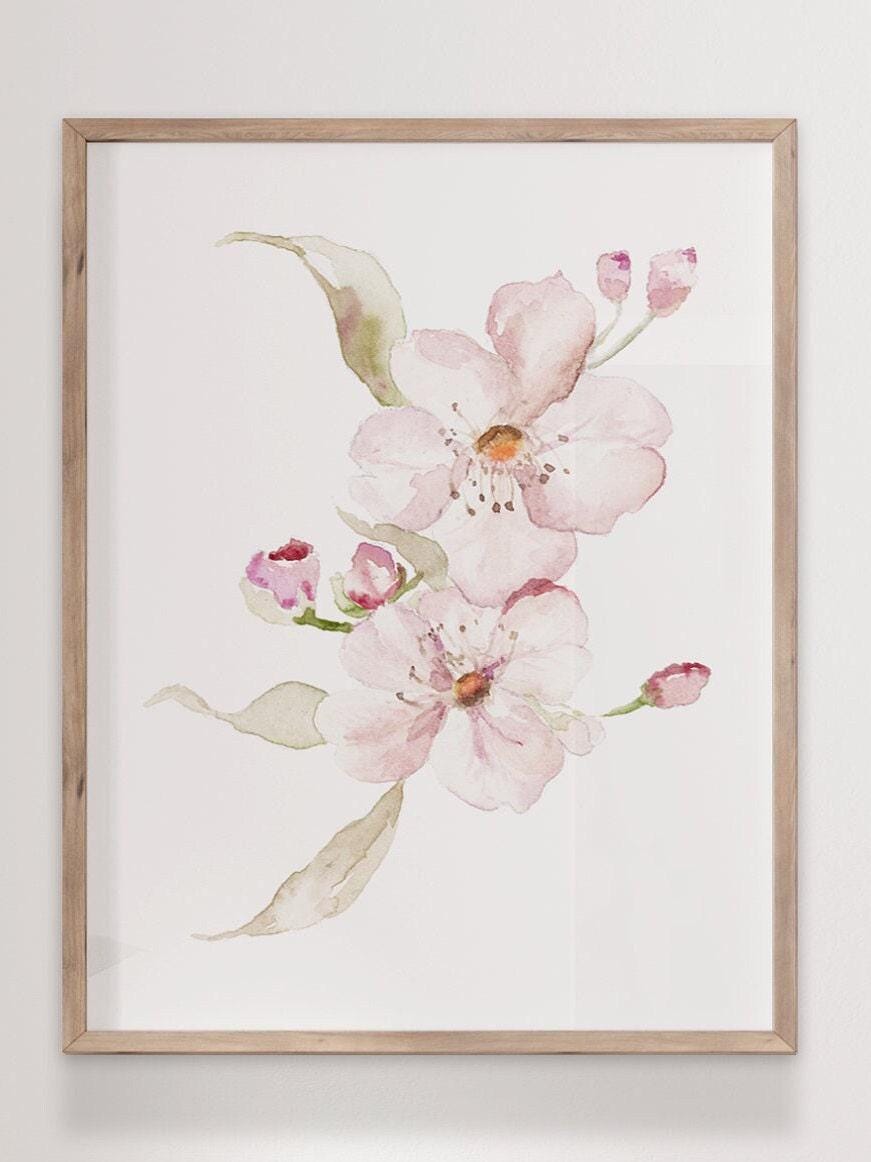 Watercolor Cherry Blossom Print Set of 3, Blush Pink Floral Nursery ...