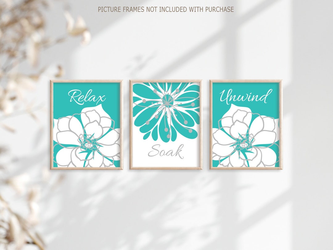 Turquoise Bathroom Wall Art Prints or Canvas, Relax Soak Unwind