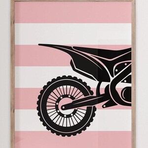 Girls dirt bike nursery or bedroom decor, girls pink dirt bike prints or canvas, girl dirt bike themed art set of 3, pink dirt bike decor image 3