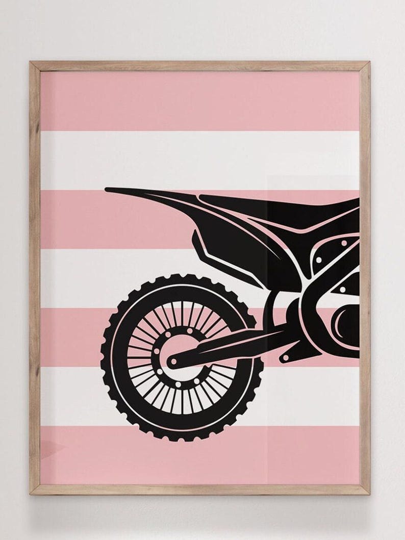 Girls dirt bike nursery or bedroom decor, girls pink dirt bike prints or canvas, girl dirt bike themed art set of 3, pink dirt bike decor image 3