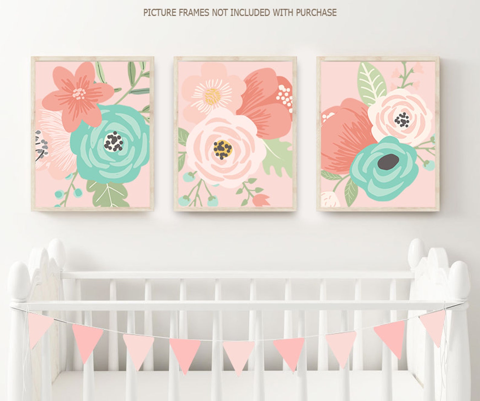 Flower Nursery Wall Art Girl Nursery Prints or Canvas Mint - Etsy