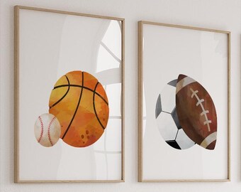 Sports Prints Nursery Art, Boy's Room Decor, Set of 2