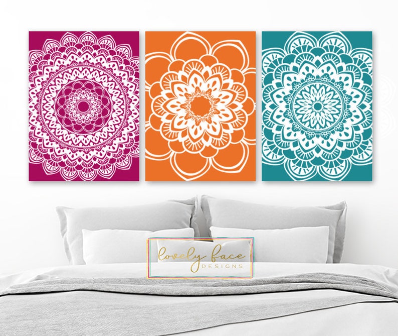 Mandala Wall Art Navy Bedroom Wall Decor Medallion Wall Art - Etsy
