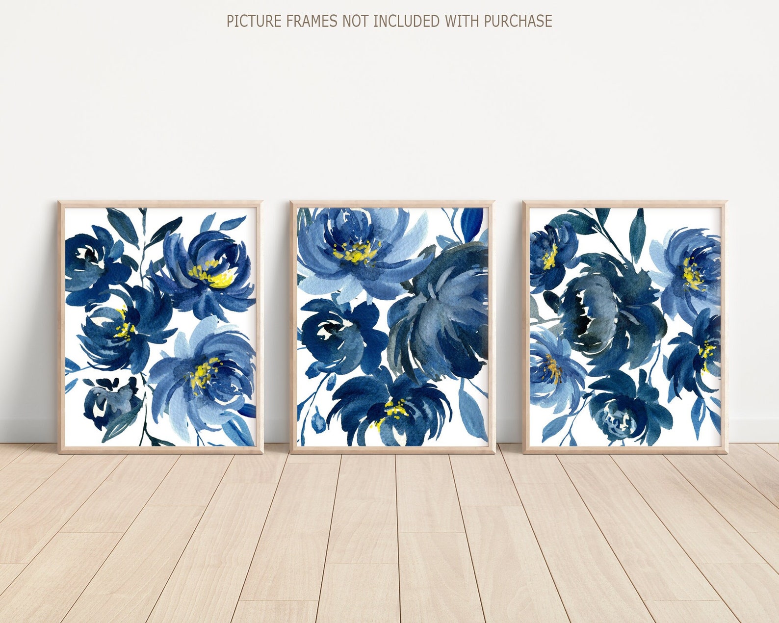Blue Watercolor Floral Wall Art Navy Blue Watercolor Flower - Etsy