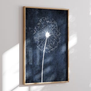 Dandelion Wall Art, Navy Dandelion Bedroom Pictures, Dandelion Framed Prints or Canvas, Dandelion Framed canvas, Navy Home Decor, Set of 1
