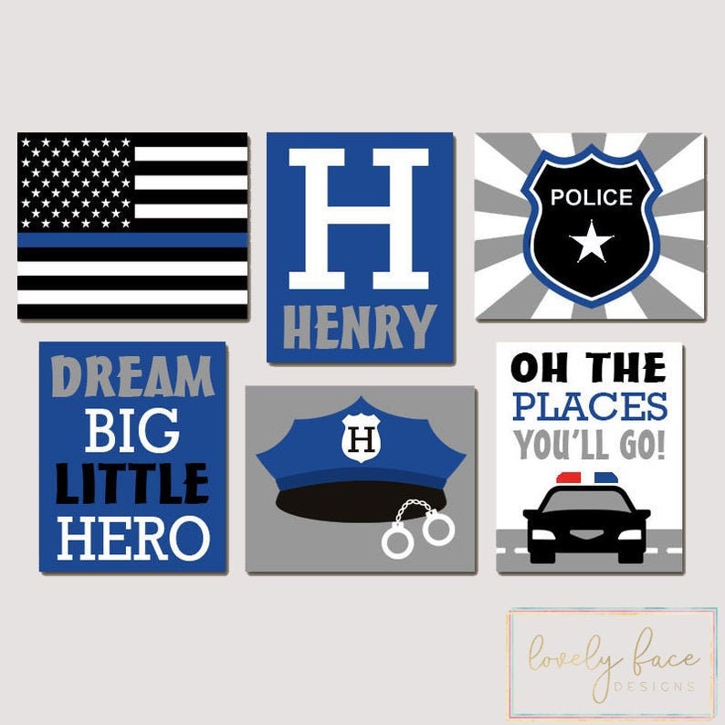 Police Nursery Wall Art Police Wall Decor Baby Boy Nursery Etsy