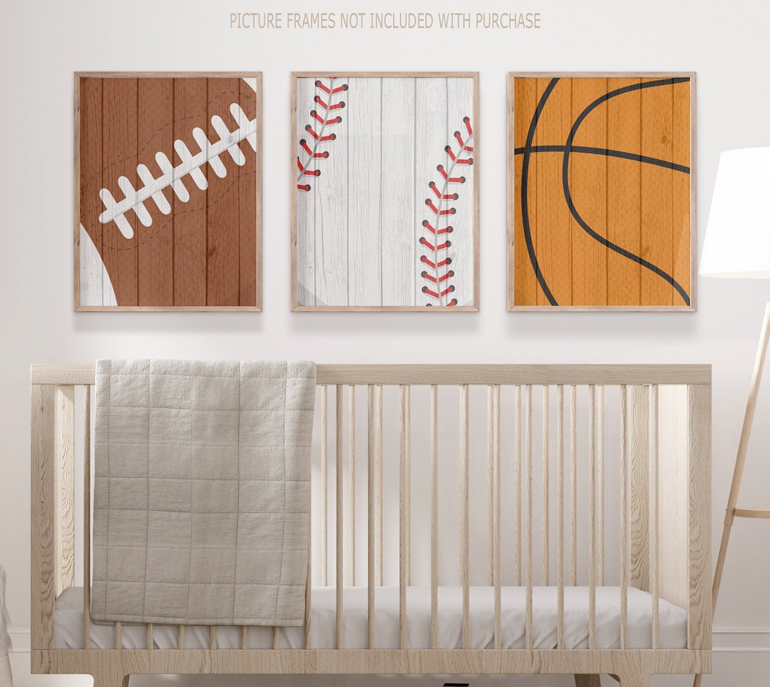 Sports Room Art, Printable Distressed Sports Wall Art Set of 3, Sports Theme Nursery Decor Above