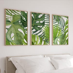 Banana Leaf Wall Art, Tropical Art Prints, Tropical Bedroom Wall Decor, Tropical Prints or Canvas, Leaves Pictures, Monstera Print Set of 3