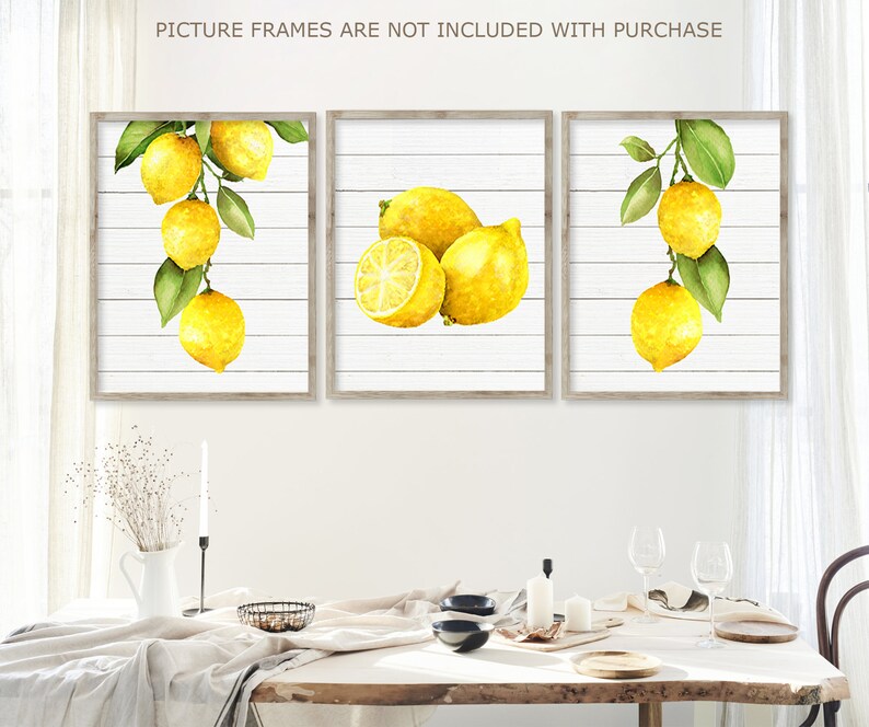 Watercolor Lemon Wall Art Kitchen Lemon Prints or Canvas Etsy