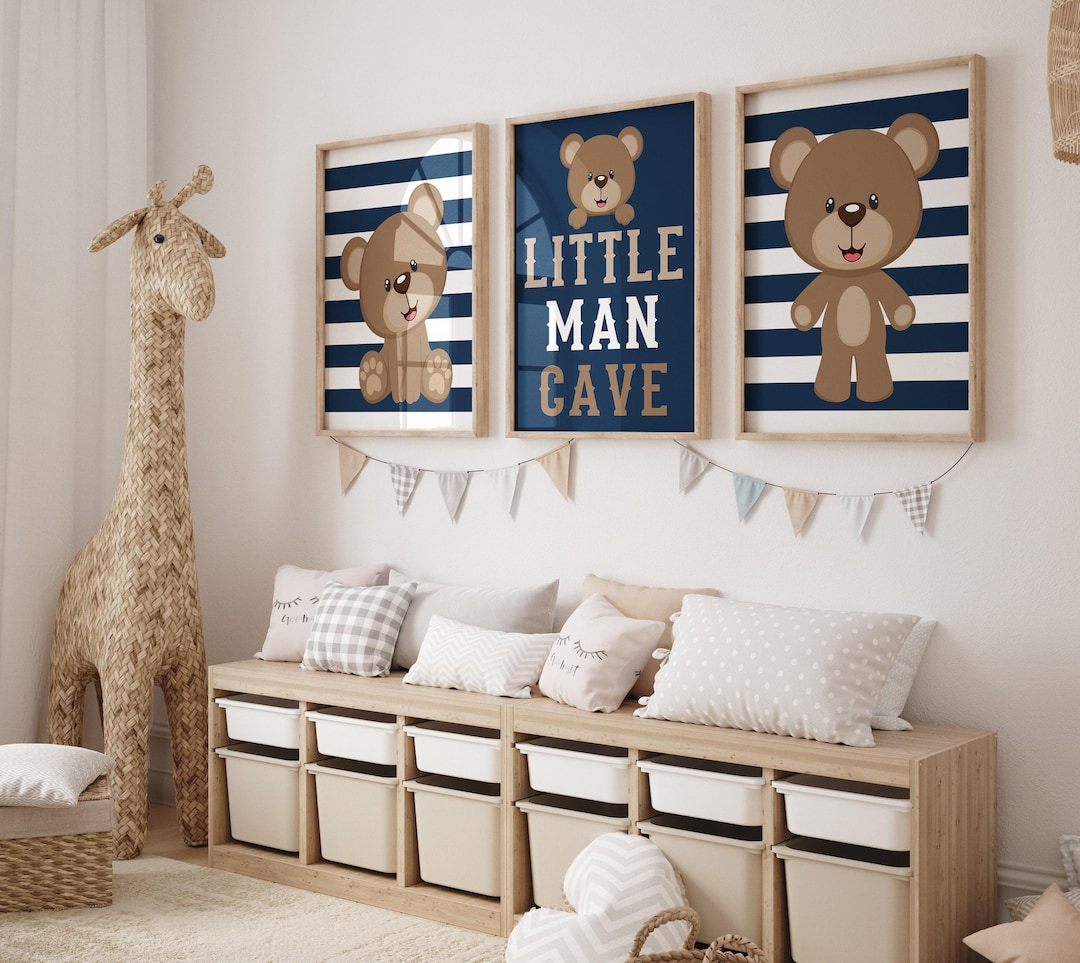 Boy Bear Wall Art, Baby Boy Nursery Decor, Boy Bear Bedroom Wall Decor ...