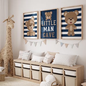 Boy Bear Wall Art, Baby Boy Nursery Decor, Boy Bear Bedroom Wall Decor, Baby Boy Teddy Bear Prints or Canvas Above Crib Boy Decor Set of 3