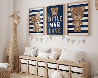 Boy Bear Wall Art, Baby Boy Nursery Decor, Boy Bear Bedroom Wall