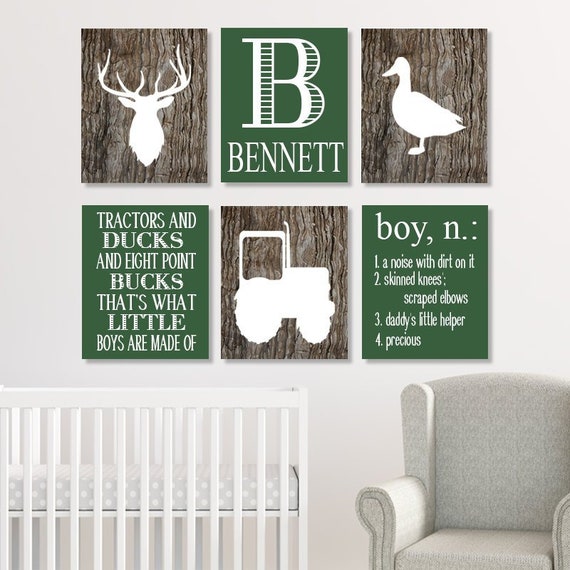 Deer Nursery Wall Art Boy Nursery Decor Deer Nursery Prints Or Canvas Rustic Nursery Decor Tractor Nursery Hunter Green Set Of 6