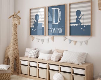 Fishing Nursery Decor Prints or Canvas, Boy Fishing Room Art, Set of 3