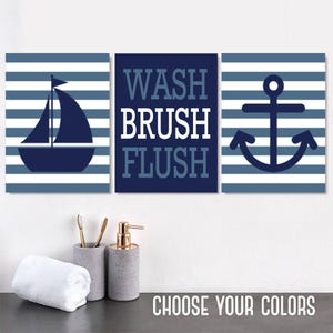 Kids Nautical Bathroom Art Prints, Navy Gray, Set of 3 imagem 7