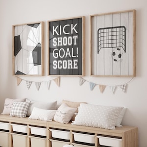 Soccer Bedroom Wall Art, Boys Soccer Prints or Canvas, Soccer Art For Kids , Above Bed Wall Decor For Boys, Sports Bedroom Decor, Set of 3
