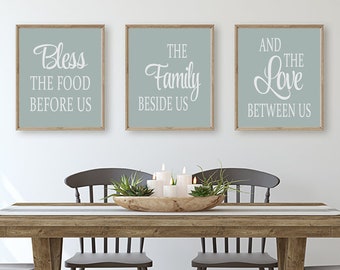 Neutral Kitchen Wall Art, Farmhouse Kitchen Decor, Kitchen Prints, Bless the Food Before Us, Dining Room Wall Art, Set of 3 Neutral Prints