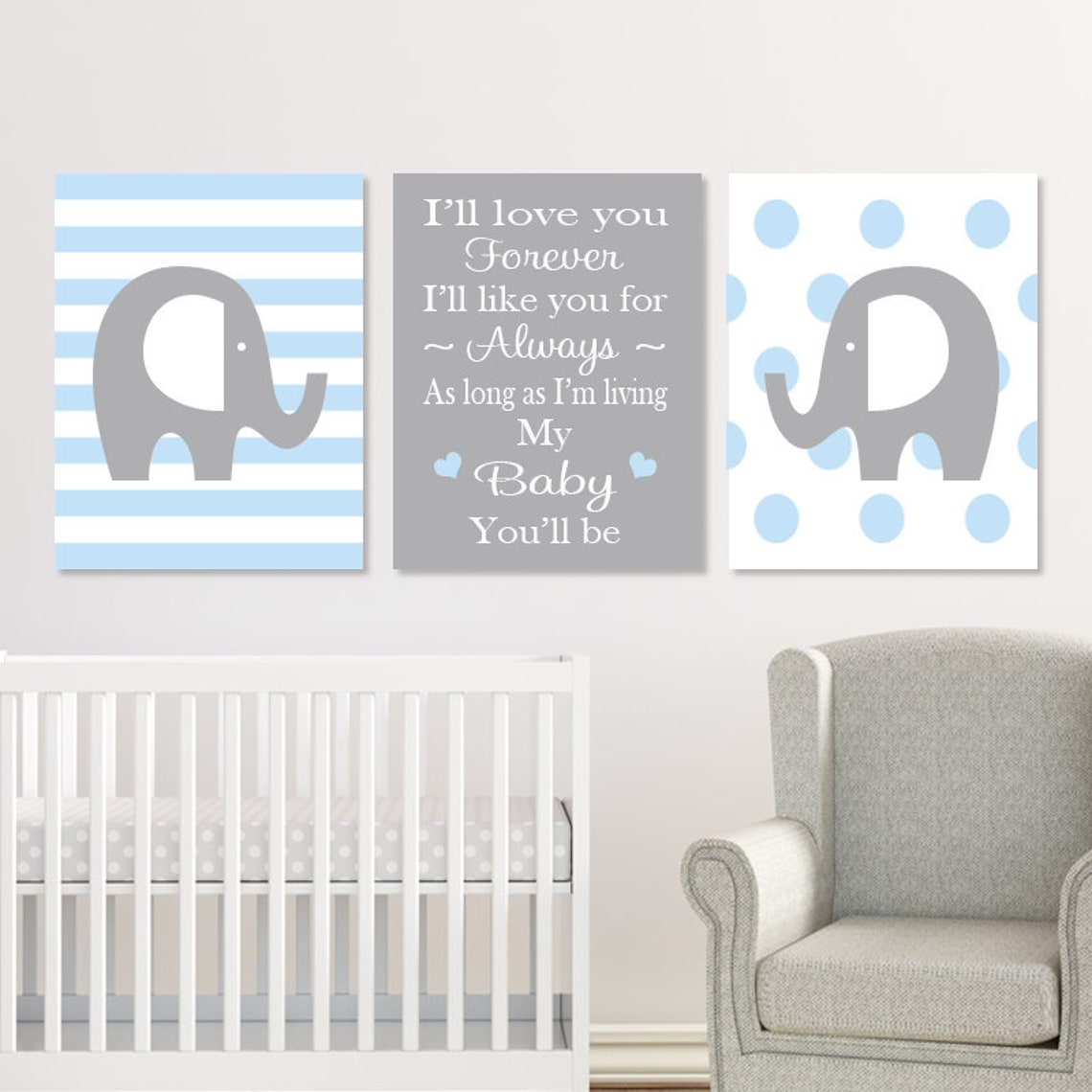 Elephant Nursery Wall Art Baby Boy Nursery Decor Elephant Etsy