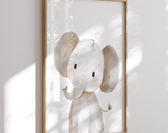 Elephant Art Nursery, Safari Nursery Print, Neutral Baby Room Wall Art, Elephant Print, Baby Boy Room Decor, Set of 1