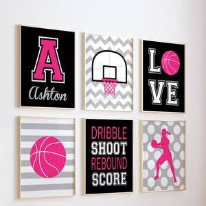 Girl Basketball Wall Art, Basketball Decor, Prints or Canvas, Sports Theme Girl Bedroom Wall Decor, Teen Girl Sports Room Decor, Set of 6 image 2
