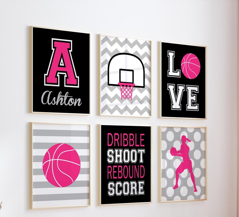 Girl Basketball Wall Art, Basketball Decor, Prints or Canvas, Sports Theme Girl Bedroom Wall Decor, Teen Girl Sports Room Decor, Set of 6 image 2