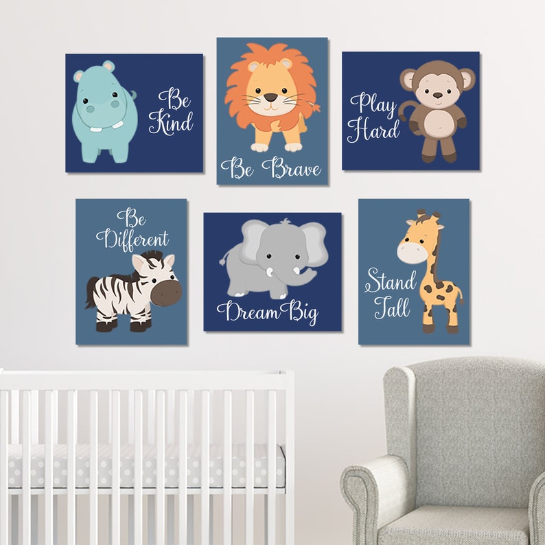 Safari Animals Zoo Animal Prints Or Canvas Baby Boy Nursery Decor Zoo Animal Nursery Wall Art Nursery Quotes Jungle Animals Set of 6
