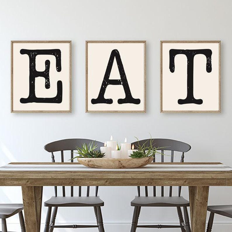 Farmhouse Wall Decor, Eat Sign For Kitchen Prints or Canvas, Dining Room Wall Decor, Eat Kitchen Wall Art, Farmhouse Sign, Set of 3 image 2